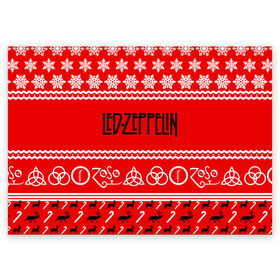 Поздравительная открытка с принтом Праздничный Led Zeppelin в городе Новоалтайск, 100% бумага | плотность бумаги 280 г/м2, матовая, на обратной стороне линовка и место для марки
 | led zeppelin | блюз | группа | джимми пейдж | джон генри бонэм | джон пол джонс | знак | красный | лед зепелен | лед зеппелин | метал | надпись | новогодний | новый год | праздник | роберт плант | рождество