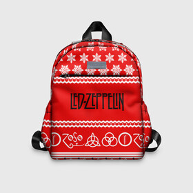 Детский рюкзак 3D с принтом Праздничный Led Zeppelin в городе Новоалтайск, 100% полиэстер | лямки с регулируемой длиной, сверху петелька, чтобы рюкзак можно было повесить на вешалку. Основное отделение закрывается на молнию, как и внешний карман. Внутри дополнительный карман. По бокам два дополнительных кармашка | led zeppelin | блюз | группа | джимми пейдж | джон генри бонэм | джон пол джонс | знак | красный | лед зепелен | лед зеппелин | метал | надпись | новогодний | новый год | праздник | роберт плант | рождество