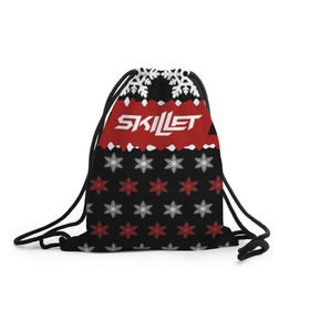Рюкзак-мешок 3D с принтом Праздничный Skillet в городе Новоалтайск, 100% полиэстер | плотность ткани — 200 г/м2, размер — 35 х 45 см; лямки — толстые шнурки, застежка на шнуровке, без карманов и подкладки | skilet | skillet | альтернативный | гранж | группа | джен леджер | джон купер | знак | индастриал | кори купер | красный | метал | надпись | новогодний | новый год | ню | пост | праздник | рождество | рок