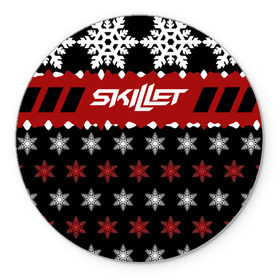 Коврик для мышки круглый с принтом Праздничный Skillet в городе Новоалтайск, резина и полиэстер | круглая форма, изображение наносится на всю лицевую часть | skilet | skillet | альтернативный | гранж | группа | джен леджер | джон купер | знак | индастриал | кори купер | красный | метал | надпись | новогодний | новый год | ню | пост | праздник | рождество | рок