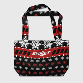 Пляжная сумка 3D с принтом Праздничный Skillet в городе Новоалтайск, 100% полиэстер | застегивается на металлическую кнопку; внутренний карман застегивается на молнию. Стенки укреплены специальным мягким материалом, чтобы защитить содержимое от несильных ударов
 | Тематика изображения на принте: skilet | skillet | альтернативный | гранж | группа | джен леджер | джон купер | знак | индастриал | кори купер | красный | метал | надпись | новогодний | новый год | ню | пост | праздник | рождество | рок