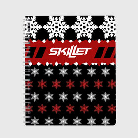 Тетрадь с принтом Праздничный Skillet в городе Новоалтайск, 100% бумага | 48 листов, плотность листов — 60 г/м2, плотность картонной обложки — 250 г/м2. Листы скреплены сбоку удобной пружинной спиралью. Уголки страниц и обложки скругленные. Цвет линий — светло-серый
 | skilet | skillet | альтернативный | гранж | группа | джен леджер | джон купер | знак | индастриал | кори купер | красный | метал | надпись | новогодний | новый год | ню | пост | праздник | рождество | рок