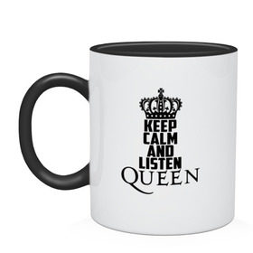Кружка двухцветная с принтом Keep calm and listen Queen в городе Новоалтайск, керамика | объем — 330 мл, диаметр — 80 мм. Цветная ручка и кайма сверху, в некоторых цветах — вся внутренняя часть | paul rodgers | queen | quen | брайан мэй | глэм | группа | джон дикон | квин | королева | куин | меркури | меркьюри | мэркури | поп | роджер тейлор | рок | фредди | фреди | хард | хардрок