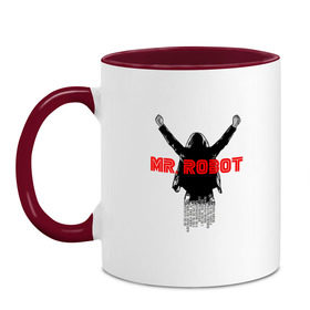 Кружка двухцветная с принтом mr robot в городе Новоалтайск, керамика | объем — 330 мл, диаметр — 80 мм. Цветная ручка и кайма сверху, в некоторых цветах — вся внутренняя часть | мистер робот