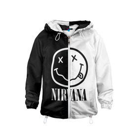 Детская ветровка 3D с принтом Nirvana в городе Новоалтайск, 100% полиэстер | подол и капюшон оформлены резинкой с фиксаторами, по бокам два кармана без застежек, один потайной карман на груди | Тематика изображения на принте: cobain | kurt | nirvana | альтернативный | гранж | грол | группа | дональд | кобейн | курт | музыка | музыкант | надпись | нервана | нирвана | новоселич | певец | рок | смайл | смайлик | солист | язык
