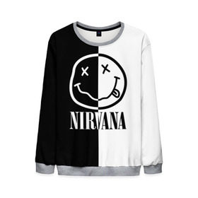 Мужской свитшот 3D с принтом Nirvana в городе Новоалтайск, 100% полиэстер с мягким внутренним слоем | круглый вырез горловины, мягкая резинка на манжетах и поясе, свободная посадка по фигуре | Тематика изображения на принте: cobain | kurt | nirvana | альтернативный | гранж | грол | группа | дональд | кобейн | курт | музыка | музыкант | надпись | нервана | нирвана | новоселич | певец | рок | смайл | смайлик | солист | язык