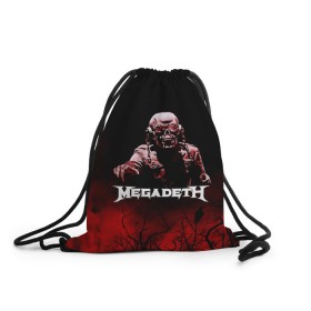 Рюкзак-мешок 3D с принтом Megadeth в городе Новоалтайск, 100% полиэстер | плотность ткани — 200 г/м2, размер — 35 х 45 см; лямки — толстые шнурки, застежка на шнуровке, без карманов и подкладки | 