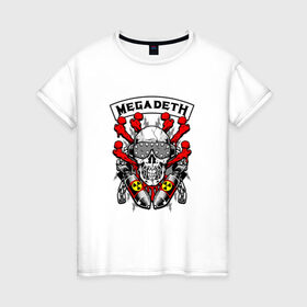 Женская футболка хлопок с принтом Megadeth в городе Новоалтайск, 100% хлопок | прямой крой, круглый вырез горловины, длина до линии бедер, слегка спущенное плечо | megadet | megadeth | группа | дирк вербурен | дэвид эллефсон | дэйв мастейн | кико лоурейро | мегадет | мегадетх | метал | рок | трэш | трэшметал | тяжелый | хард | хардрок | хеви | хевиметал