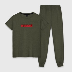 Женская пижама хлопок с принтом wasted в городе Новоалтайск, 100% хлопок | брюки и футболка прямого кроя, без карманов, на брюках мягкая резинка на поясе и по низу штанин | wasted | гта | потрачено
