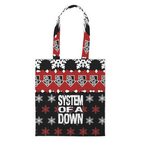 Сумка 3D повседневная с принтом Праздничный System of a Down в городе Новоалтайск, 100% полиэстер | Плотность: 200 г/м2; Размер: 34×35 см; Высота лямок: 30 см | Тематика изображения на принте: soad | soil | system of a down | группа | дав | дарон малакян | джон долмаян | знак | красный | надпись | новогодний | новый год | оф | праздник | рождество | рок | серж танкян | систем | снежинки | соад | сод | соэд