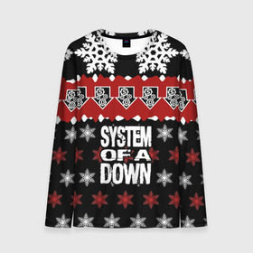 Мужской лонгслив 3D с принтом Праздничный System of a Down в городе Новоалтайск, 100% полиэстер | длинные рукава, круглый вырез горловины, полуприлегающий силуэт | soad | soil | system of a down | группа | дав | дарон малакян | джон долмаян | знак | красный | надпись | новогодний | новый год | оф | праздник | рождество | рок | серж танкян | систем | снежинки | соад | сод | соэд