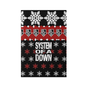 Обложка для паспорта матовая кожа с принтом Праздничный System of a Down в городе Новоалтайск, натуральная матовая кожа | размер 19,3 х 13,7 см; прозрачные пластиковые крепления | soad | soil | system of a down | группа | дав | дарон малакян | джон долмаян | знак | красный | надпись | новогодний | новый год | оф | праздник | рождество | рок | серж танкян | систем | снежинки | соад | сод | соэд