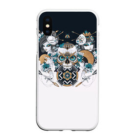 Чехол для iPhone XS Max матовый с принтом SKULL JAPAN в городе Новоалтайск, Силикон | Область печати: задняя сторона чехла, без боковых панелей | arrow | skull | белый | девушка | линии | маски.кот | модные | небо | облако | синий | скелет | стимпанк | стрелы | череп | яркие