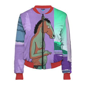 Женский бомбер 3D с принтом BoJack в городе Новоалтайск, 100% полиэстер | застегивается на молнию, по бокам два кармана без застежек, мягкие манжеты, по низу бомбера и на воротнике — эластичная резинка | bojack horseman | конь боджек | лошадь боджек