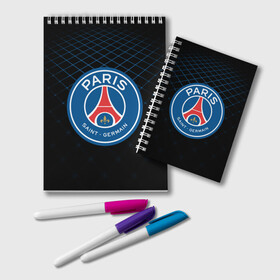Блокнот с принтом PSG 2018 Line в городе Новоалтайск, 100% бумага | 48 листов, плотность листов — 60 г/м2, плотность картонной обложки — 250 г/м2. Листы скреплены удобной пружинной спиралью. Цвет линий — светло-серый
 | Тематика изображения на принте: fc | fly emirates | paris | psg | лого | париж | псж | спорт | спортивные | фк | футбольный клуб