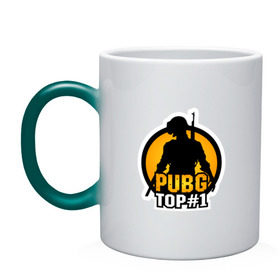 Кружка хамелеон с принтом PUBG Top 1 в городе Новоалтайск, керамика | меняет цвет при нагревании, емкость 330 мл | battlegrounds | player | playerunknowns | pubg | unknown | згип | один | топ