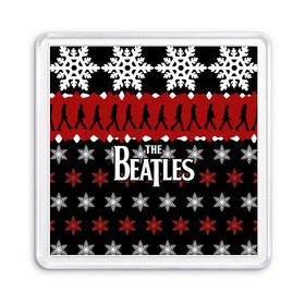 Магнит 55*55 с принтом Праздничный The Beatles в городе Новоалтайск, Пластик | Размер: 65*65 мм; Размер печати: 55*55 мм | beatles | the beatles | бител | битлз | битлс | битлы | группа | джон леннон | джордж харрисон | жуки | знак | красный | ливерпульская четвёрка | мерсибит | надпись | новогодний | новый год | пол маккартни | поп