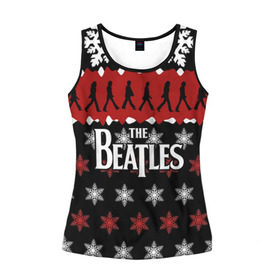 Женская майка 3D с принтом Праздничный The Beatles в городе Новоалтайск, 100% полиэстер | круглая горловина, прямой силуэт, длина до линии бедра | beatles | the beatles | бител | битлз | битлс | битлы | группа | джон леннон | джордж харрисон | жуки | знак | красный | ливерпульская четвёрка | мерсибит | надпись | новогодний | новый год | пол маккартни | поп