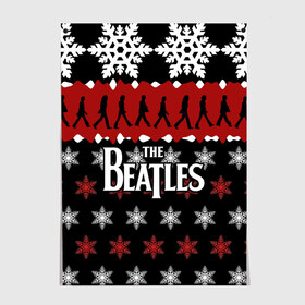Постер с принтом Праздничный The Beatles в городе Новоалтайск, 100% бумага
 | бумага, плотность 150 мг. Матовая, но за счет высокого коэффициента гладкости имеет небольшой блеск и дает на свету блики, но в отличии от глянцевой бумаги не покрыта лаком | beatles | the beatles | бител | битлз | битлс | битлы | группа | джон леннон | джордж харрисон | жуки | знак | красный | ливерпульская четвёрка | мерсибит | надпись | новогодний | новый год | пол маккартни | поп