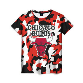 Женская футболка 3D с принтом CHICAGO BULLS Новогодний в городе Новоалтайск, 100% полиэфир ( синтетическое хлопкоподобное полотно) | прямой крой, круглый вырез горловины, длина до линии бедер | камуфляж | красный | чикаго буллс