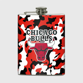 Фляга с принтом CHICAGO BULLS | ЧИКАГО БУЛЛС в городе Новоалтайск, металлический корпус | емкость 0,22 л, размер 125 х 94 мм. Виниловая наклейка запечатывается полностью | Тематика изображения на принте: камуфляж | красный | чикаго буллс