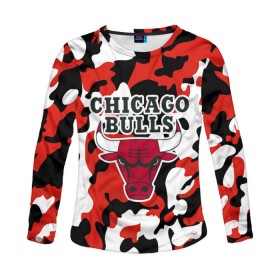 Женский лонгслив 3D с принтом CHICAGO BULLS Новогодний в городе Новоалтайск, 100% полиэстер | длинные рукава, круглый вырез горловины, полуприлегающий силуэт | камуфляж | красный | чикаго буллс