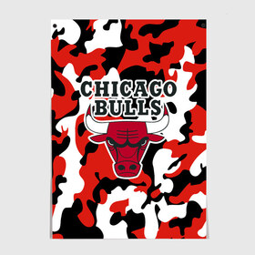 Постер с принтом CHICAGO BULLS в городе Новоалтайск, 100% бумага
 | бумага, плотность 150 мг. Матовая, но за счет высокого коэффициента гладкости имеет небольшой блеск и дает на свету блики, но в отличии от глянцевой бумаги не покрыта лаком | Тематика изображения на принте: камуфляж | красный | чикаго буллс