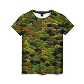 Женская футболка 3D с принтом block camouflage в городе Новоалтайск, 100% полиэфир ( синтетическое хлопкоподобное полотно) | прямой крой, круглый вырез горловины, длина до линии бедер | 