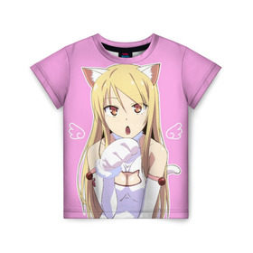 Детская футболка 3D с принтом Shina Mashiro Neko - Nyan в городе Новоалтайск, 100% гипоаллергенный полиэфир | прямой крой, круглый вырез горловины, длина до линии бедер, чуть спущенное плечо, ткань немного тянется | cat | kawai | mashira | neko | nyan | sakurasou no pet na kanojo | shina | shina mashiro | tyan | анимэ | кошечка из сакурасо | сакурасо