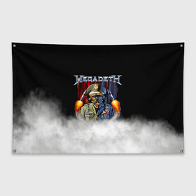 Флаг-баннер с принтом Megadeth в городе Новоалтайск, 100% полиэстер | размер 67 х 109 см, плотность ткани — 95 г/м2; по краям флага есть четыре люверса для крепления | megadet | megadeth | группа | дирк вербурен | дэвид эллефсон | дэйв мастейн | кико лоурейро | мегадет | мегадетх | метал | рок | трэш | трэшметал | тяжелый | хард | хардрок | хеви | хевиметал