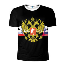 Мужская футболка 3D спортивная с принтом CS GO RUSSIAN TEAM в городе Новоалтайск, 100% полиэстер с улучшенными характеристиками | приталенный силуэт, круглая горловина, широкие плечи, сужается к линии бедра | global offensive | герб | россия | флаг