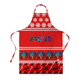 Фартук 3D с принтом Праздничный Muse в городе Новоалтайск, 100% полиэстер | общий размер — 65 х 85 см, ширина нагрудника — 26 см, горловина — 53 см, длина завязок — 54 см, общий обхват в поясе — 173 см. Принт на завязках и на горловине наносится с двух сторон, на основной части фартука — только с внешней стороны | muse | альтернативный | группа | доминик ховард | знак | красный | крис уолстенхолм | мо | моус | моусе | муза | музе | мусе | мэттью беллами | надпись | новогодний | новый год | праздник | прогрессивный