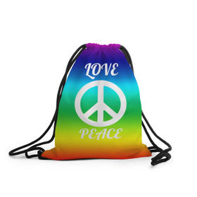 Рюкзак-мешок 3D с принтом Love and Peace в городе Новоалтайск, 100% полиэстер | плотность ткани — 200 г/м2, размер — 35 х 45 см; лямки — толстые шнурки, застежка на шнуровке, без карманов и подкладки | Тематика изображения на принте: любовь и мир | мир | хиппи