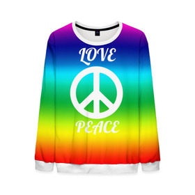 Мужской свитшот 3D с принтом Love and Peace в городе Новоалтайск, 100% полиэстер с мягким внутренним слоем | круглый вырез горловины, мягкая резинка на манжетах и поясе, свободная посадка по фигуре | Тематика изображения на принте: любовь и мир | мир | хиппи
