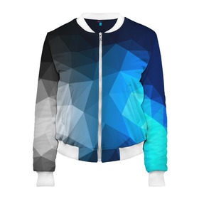 Женский бомбер 3D с принтом Gray&Blue collection abstract в городе Новоалтайск, 100% полиэстер | застегивается на молнию, по бокам два кармана без застежек, мягкие манжеты, по низу бомбера и на воротнике — эластичная резинка | abstraction | geometry | polygon | абстракция | геометрия | грань | краски | кубик | кубики | линии | мозаика | полигон | разноцветные | ребро | текстура | тени | узор