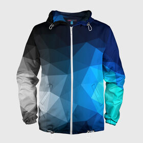 Мужская ветровка 3D с принтом Gray&Blue collection abstract в городе Новоалтайск, 100% полиэстер | подол и капюшон оформлены резинкой с фиксаторами, два кармана без застежек по бокам, один потайной карман на груди | Тематика изображения на принте: abstraction | geometry | polygon | абстракция | геометрия | грань | краски | кубик | кубики | линии | мозаика | полигон | разноцветные | ребро | текстура | тени | узор