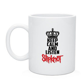 Кружка с принтом Keep calm and listen Slipknot в городе Новоалтайск, керамика | объем — 330 мл, диаметр — 80 мм. Принт наносится на бока кружки, можно сделать два разных изображения | Тематика изображения на принте: slipknot | альтернативный | грув | кори тейлор | крис фен | метал | музыка | ню | рок | слайпкнот | слипкнот | слипнот