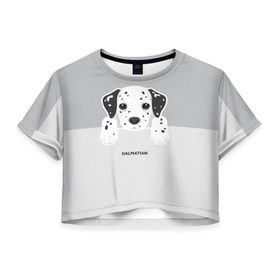 Женская футболка 3D укороченная с принтом Dalmatian Puppy в городе Новоалтайск, 100% полиэстер | круглая горловина, длина футболки до линии талии, рукава с отворотами | далматин | далматинец | домашние животные | пес | песик | собака | собачка | терьер | шпиц