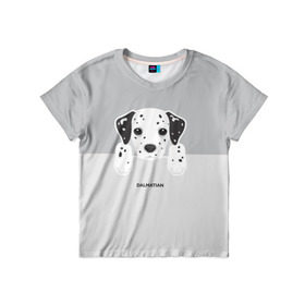 Детская футболка 3D с принтом Dalmatian Puppy в городе Новоалтайск, 100% гипоаллергенный полиэфир | прямой крой, круглый вырез горловины, длина до линии бедер, чуть спущенное плечо, ткань немного тянется | Тематика изображения на принте: далматин | далматинец | домашние животные | пес | песик | собака | собачка | терьер | шпиц