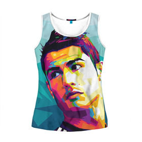 Женская майка 3D с принтом Cristiano Ronaldo в городе Новоалтайск, 100% полиэстер | круглая горловина, прямой силуэт, длина до линии бедра | криштиану | реал мадрид | роналду