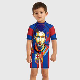 Детский купальный костюм 3D с принтом Lionel Messi в городе Новоалтайск, Полиэстер 85%, Спандекс 15% | застежка на молнии на спине | barcelona | lionel | messi | барселона | лионель | месси | поп арт