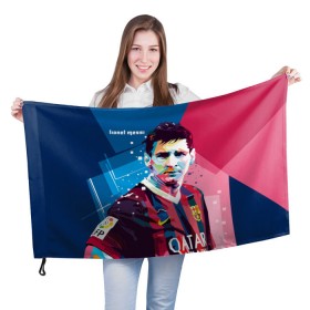 Флаг 3D с принтом Lionel Messi в городе Новоалтайск, 100% полиэстер | плотность ткани — 95 г/м2, размер — 67 х 109 см. Принт наносится с одной стороны | barcelona | lionel | messi | барселона | лионель | месси | поп арт