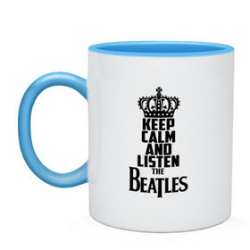 Кружка двухцветная с принтом Keep calm and listen Beatles в городе Новоалтайск, керамика | объем — 330 мл, диаметр — 80 мм. Цветная ручка и кайма сверху, в некоторых цветах — вся внутренняя часть | Тематика изображения на принте: beatles | the beatles | бителз | бителс | битлз | битлс | битлы | группа | джон леннон | джордж харрисон | жуки | зе | ливерпульская четвёрка | мерсибит | пол маккартни | поп | ринго старр | рок
