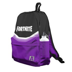 Рюкзак 3D с принтом FORTNITE в городе Новоалтайск, 100% полиэстер | лямки с регулируемой длиной, сверху петелька, чтобы рюкзак можно было повесить на вешалку. Основное отделение закрывается на молнию, как и внешний карман. Внутри два дополнительных кармана, один из которых закрывается на молнию. По бокам два дополнительных кармашка | battle | battle royal | fortnite | royal | боевик | игры | логотип | фиолетовый