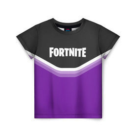 Детская футболка 3D с принтом FORTNITE в городе Новоалтайск, 100% гипоаллергенный полиэфир | прямой крой, круглый вырез горловины, длина до линии бедер, чуть спущенное плечо, ткань немного тянется | Тематика изображения на принте: battle | battle royal | fortnite | royal | боевик | игры | логотип | фиолетовый