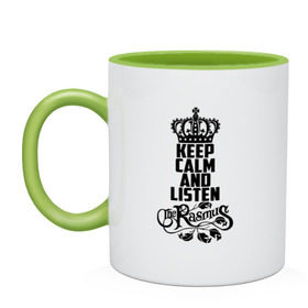 Кружка двухцветная с принтом Keep calm and listen Rasmus в городе Новоалтайск, керамика | объем — 330 мл, диаметр — 80 мм. Цветная ручка и кайма сверху, в некоторых цветах — вся внутренняя часть | rasmus | the rasmus | аки хакала | альтернативный | готик | группа | дарк | зе | знак | лаури юлёнен | надпись | паули рантасалми | поп | разсмус | расмус | рок | софт | финская