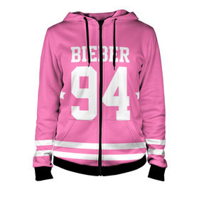 Женская толстовка 3D на молнии с принтом Bieber Team Pink в городе Новоалтайск, 100% полиэстер | длина до линии бедра, манжеты и пояс оформлены мягкой тканевой резинкой, двухслойный капюшон со шнурком для регулировки, спереди молния, по бокам два кармана | bieber | justin bieber | бибер | джастин бибер
