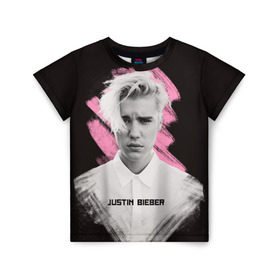 Детская футболка 3D с принтом Justin Bieber / Pink splash в городе Новоалтайск, 100% гипоаллергенный полиэфир | прямой крой, круглый вырез горловины, длина до линии бедер, чуть спущенное плечо, ткань немного тянется | bieber | justin bieber | бибер | джастин бибер