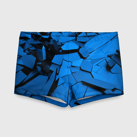 Детские купальные плавки 3D с принтом Carbon abstraction BLUE в городе Новоалтайск, Полиэстер 85%, Спандекс 15% | Слитный крой, подклад по переду изделия, узкие бретели | abstraction | geometry | абстракция | геометрия | грань | краски | кубик | кубики | линии | мозаика | разноцветные | ребро | текстура | тени | узор