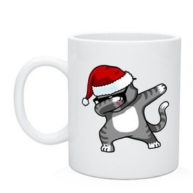 Кружка с принтом DAB Cat Santa в городе Новоалтайск, керамика | объем — 330 мл, диаметр — 80 мм. Принт наносится на бока кружки, можно сделать два разных изображения | Тематика изображения на принте: даб | кот | новогодний | рождество | шапка